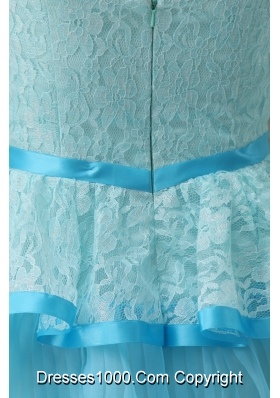 Sweet Ruffle-layers Strapless Aqua Blue Prom Dress for Girls