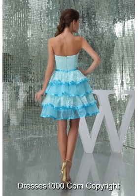 Sweet Ruffle-layers Strapless Aqua Blue Prom Dress for Girls