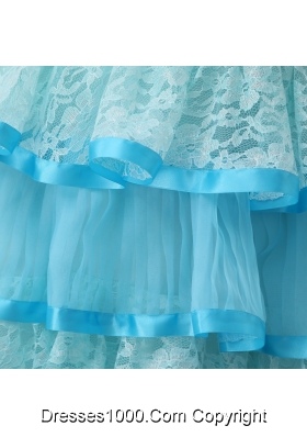 Sweet Ruffle-layers Strapless Aqua Blue Prom Dress for Girls