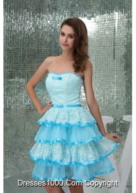 Sweet Ruffle-layers Strapless Aqua Blue Prom Dress for Girls