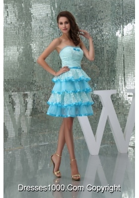 Sweet Ruffle-layers Strapless Aqua Blue Prom Dress for Girls