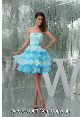 Sweet Ruffle-layers Strapless Aqua Blue Prom Dress for Girls