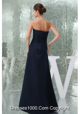 Sweetheart A-line Ruched Floor-length Prom Dress in Navy Blue