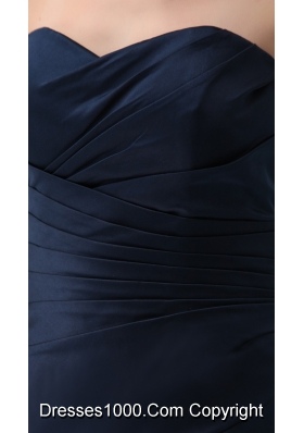 Sweetheart A-line Ruched Floor-length Prom Dress in Navy Blue