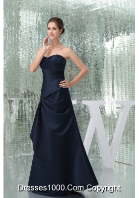 Sweetheart A-line Ruched Floor-length Prom Dress in Navy Blue