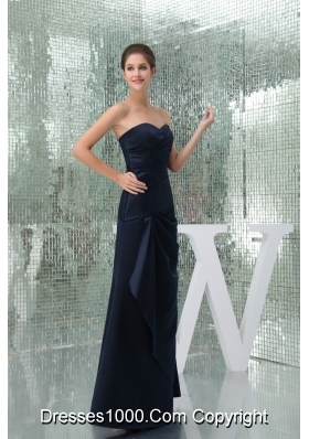 Sweetheart A-line Ruched Floor-length Prom Dress in Navy Blue