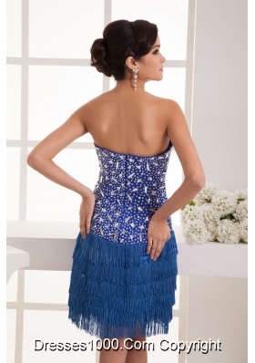 Sweetheart Blue Prom Dress with Rhinestone Mini-length Fast Delivery