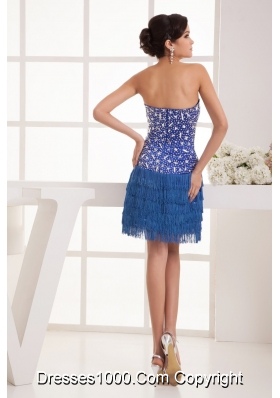 Sweetheart Blue Prom Dress with Rhinestone Mini-length Fast Delivery