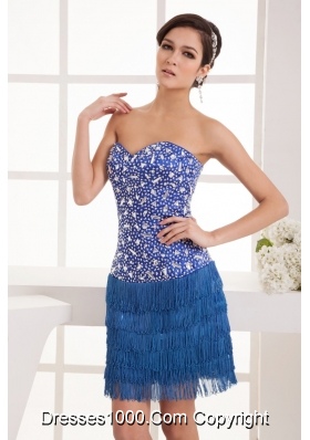 Sweetheart Blue Prom Dress with Rhinestone Mini-length Fast Delivery