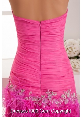 Sweetheart Hop Pink Ruched Beaded Prom Dress with High Slit