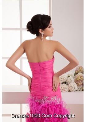 Sweetheart Hop Pink Ruched Beaded Prom Dress with High Slit