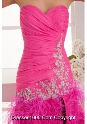 Sweetheart Hop Pink Ruched Beaded Prom Dress with High Slit