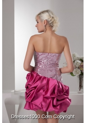 Sweetheart Hot Pink Prom Dress with Handmade Flower Sequin Taffeta