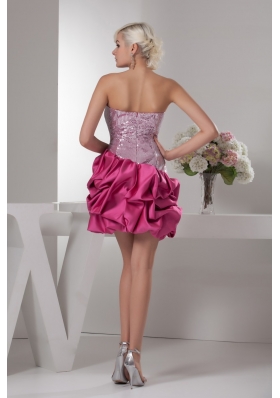 Sweetheart Hot Pink Prom Dress with Handmade Flower Sequin Taffeta