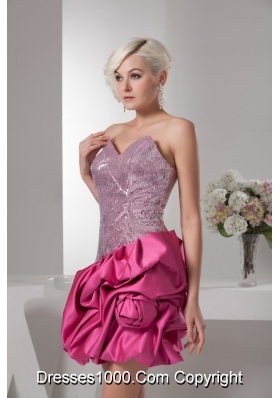 Sweetheart Hot Pink Prom Dress with Handmade Flower Sequin Taffeta