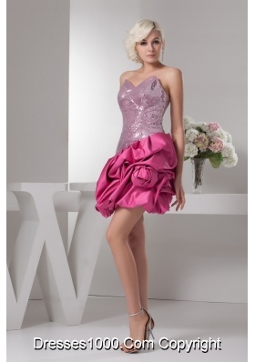 Sweetheart Hot Pink Prom Dress with Handmade Flower Sequin Taffeta