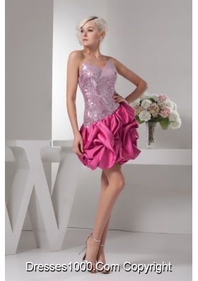 Sweetheart Hot Pink Prom Dress with Handmade Flower Sequin Taffeta