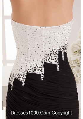 Sweetheart White and Black Mini Prom Dress with Paillette and Ruche