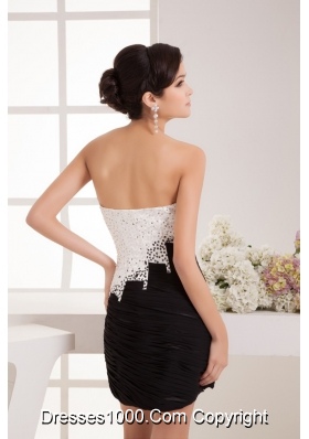 Sweetheart White and Black Mini Prom Dress with Paillette and Ruche