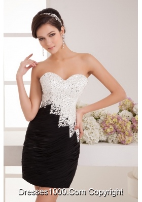 Sweetheart White and Black Mini Prom Dress with Paillette and Ruche