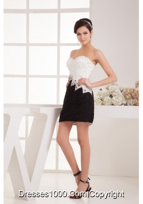 Sweetheart White and Black Mini Prom Dress with Paillette and Ruche