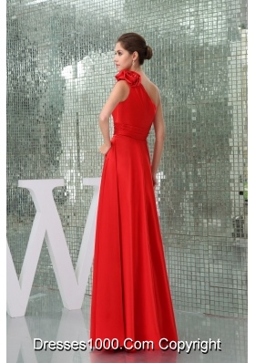 Taffeta Floor-length One Shoulder Red Prom Dress with Handmade Flower