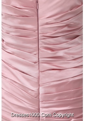 Taffeta Spaghetti Straps Ruched High-low Pink Prom Dress Column