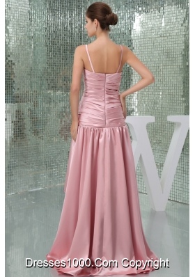 Taffeta Spaghetti Straps Ruched High-low Pink Prom Dress Column