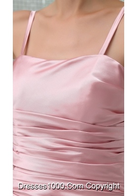 Taffeta Spaghetti Straps Ruched High-low Pink Prom Dress Column