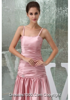 Taffeta Spaghetti Straps Ruched High-low Pink Prom Dress Column