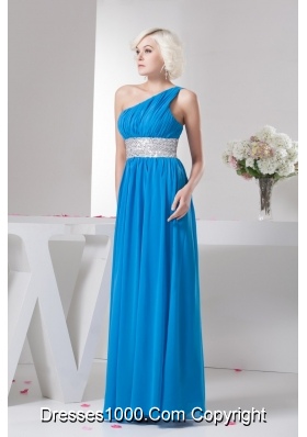 Teal One Shoulder Prom Dress with Silver Beading Waist