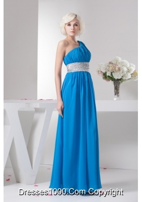 Teal One Shoulder Prom Dress with Silver Beading Waist