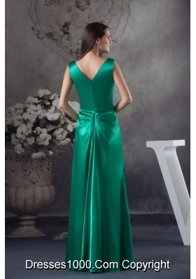 Teal V-neck Ruching Prom Dress with Beaded Appliques for Party