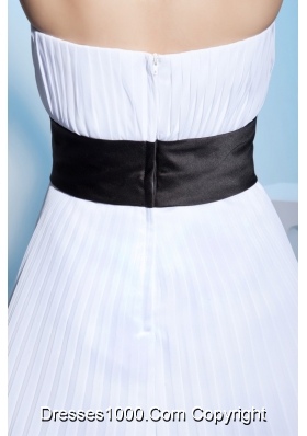 2013 White Strapless Pleats Prom Dress with Black Sashes