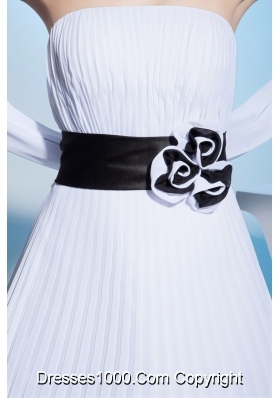 2013 White Strapless Pleats Prom Dress with Black Sashes