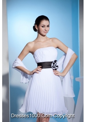 2013 White Strapless Pleats Prom Dress with Black Sashes