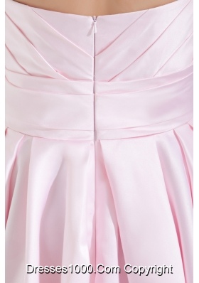 A-line Sweetheart Baby Pink Mini-length Prom Dress with Ruche