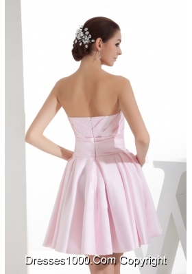 A-line Sweetheart Baby Pink Mini-length Prom Dress with Ruche