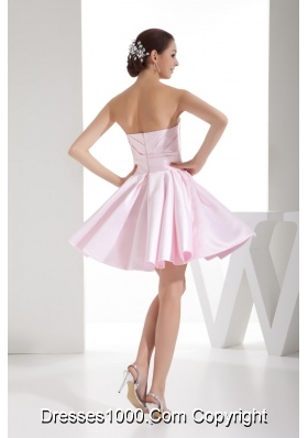 A-line Sweetheart Baby Pink Mini-length Prom Dress with Ruche