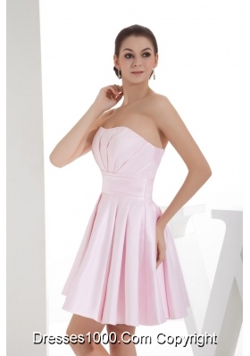 A-line Sweetheart Baby Pink Mini-length Prom Dress with Ruche