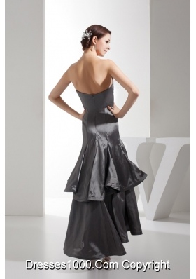 Ankle-length Slot Neckline Dim Grey Column Dress For Prom