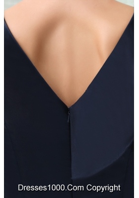 Ankle-length V-neck Fitted Navy Blue Prom  Dress