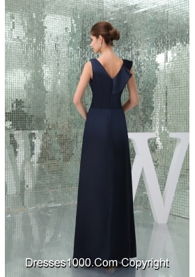 Ankle-length V-neck Fitted Navy Blue Prom  Dress