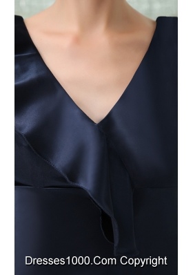 Ankle-length V-neck Fitted Navy Blue Prom  Dress