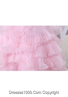 Baby Pink Brush Train Sweetheart Beaded Prom Dress with Ruffle