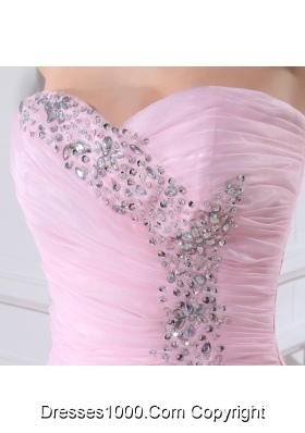 Baby Pink Brush Train Sweetheart Beaded Prom Dress with Ruffle