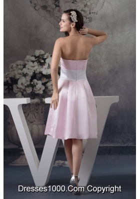 Baby Pink Sweetheart Knee-length Prom Dress with Handmade Flower