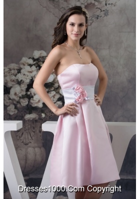 Baby Pink Sweetheart Knee-length Prom Dress with Handmade Flower