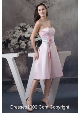 Baby Pink Sweetheart Knee-length Prom Dress with Handmade Flower