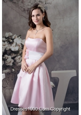 Baby Pink Sweetheart Knee-length Prom Dress with Handmade Flower